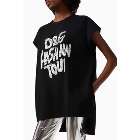 NWT Dolce & Gabbana Black D&G Fashion Tour step-hem T-Shirt IT 40 S - Picture 4 of 9